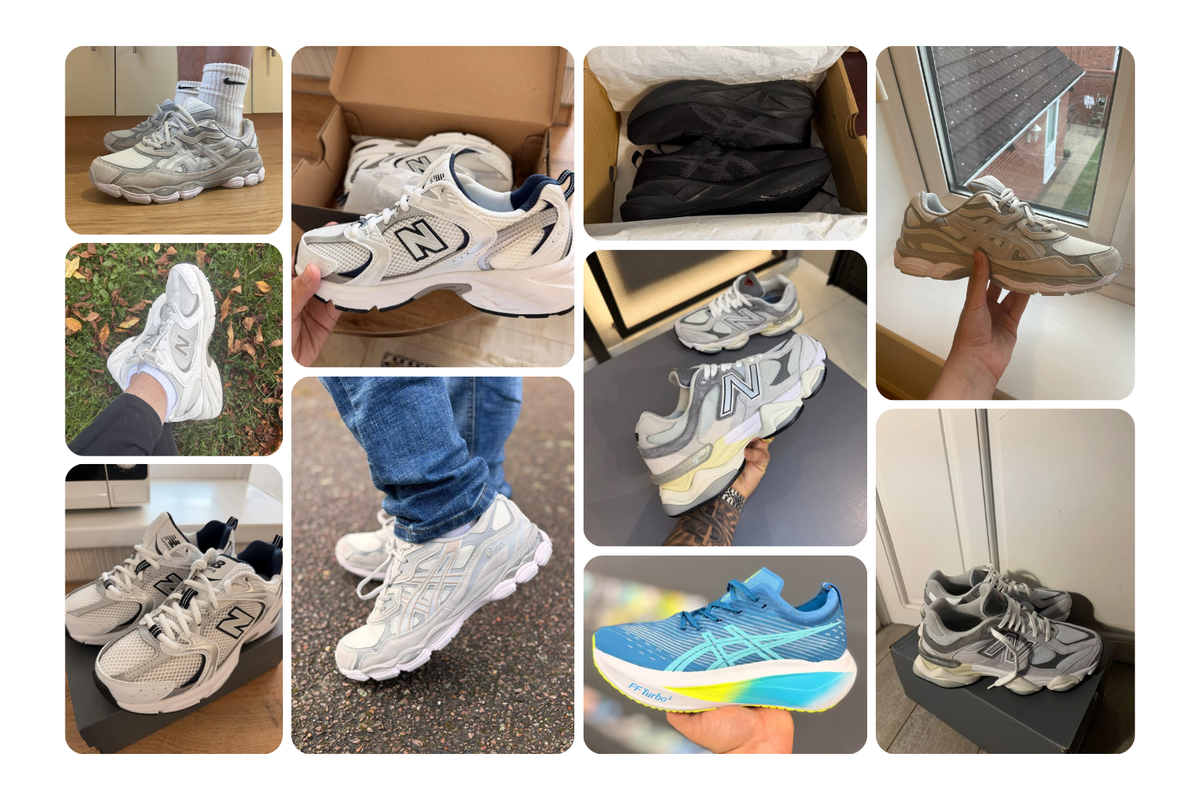 Collage éditorial de personnes portant des baskets noires