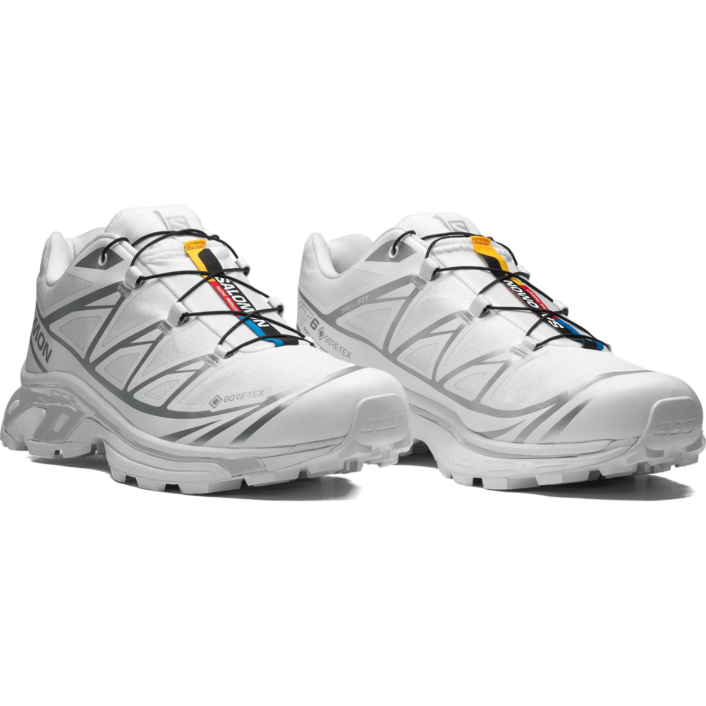 Salomon XT-6 GORE-TEX – White / White / FTW Silver – paire trois quarts