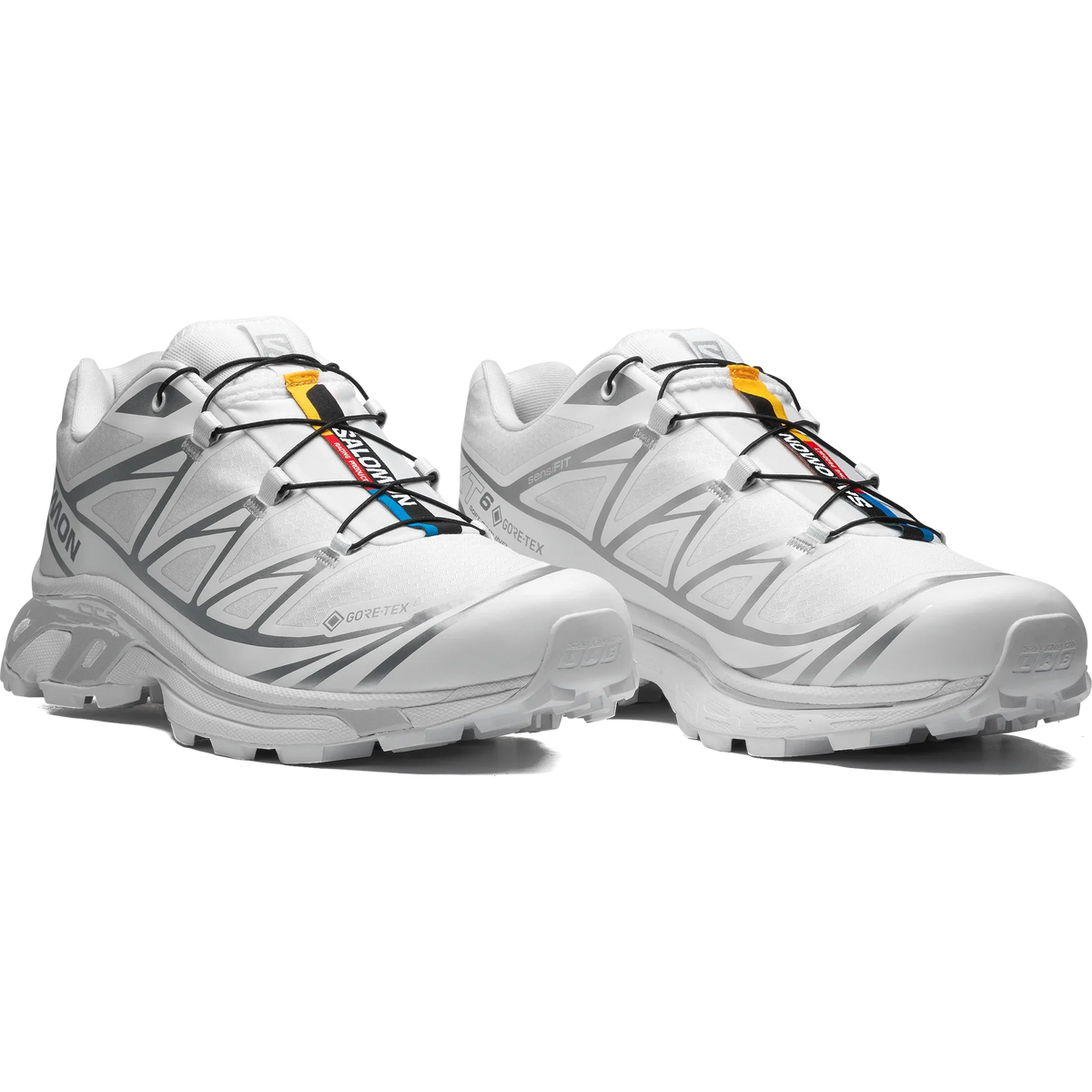 Salomon XT-6 GORE-TEX – White / White / FTW Silver – paire trois quarts